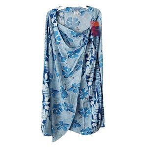 NWT Jams World Beach Tie Wrap Floral Dress Women's Blue Rayon XL Resort $70.00